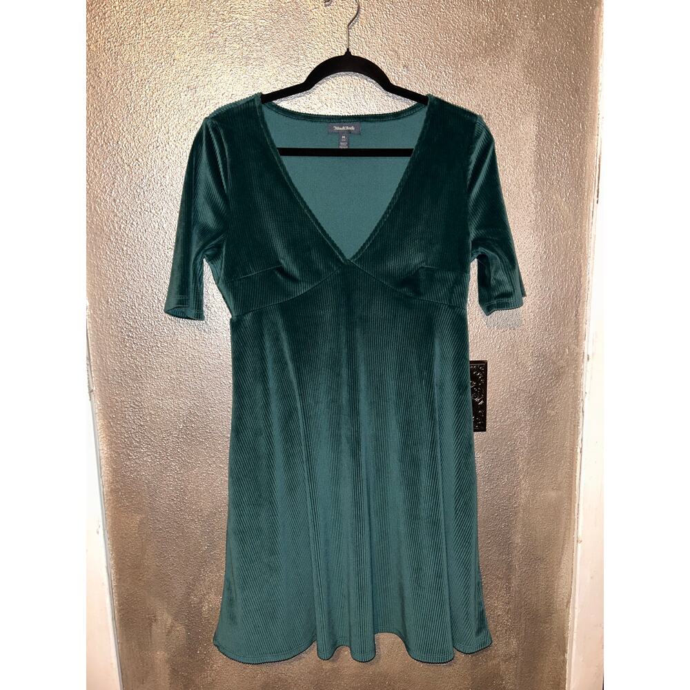 ModCloth Mod Velvet Corduroy Y2K Skater Empire Waist Short Sleeve Dress